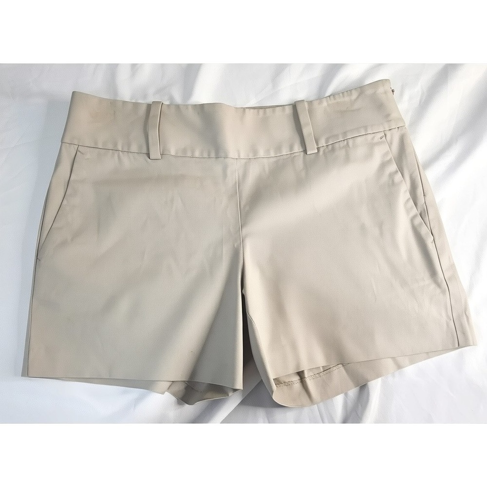Ann Taylor Womens Khaki Chino Shorts Size 2 Tan Side Zip Stretch Cotton Blend